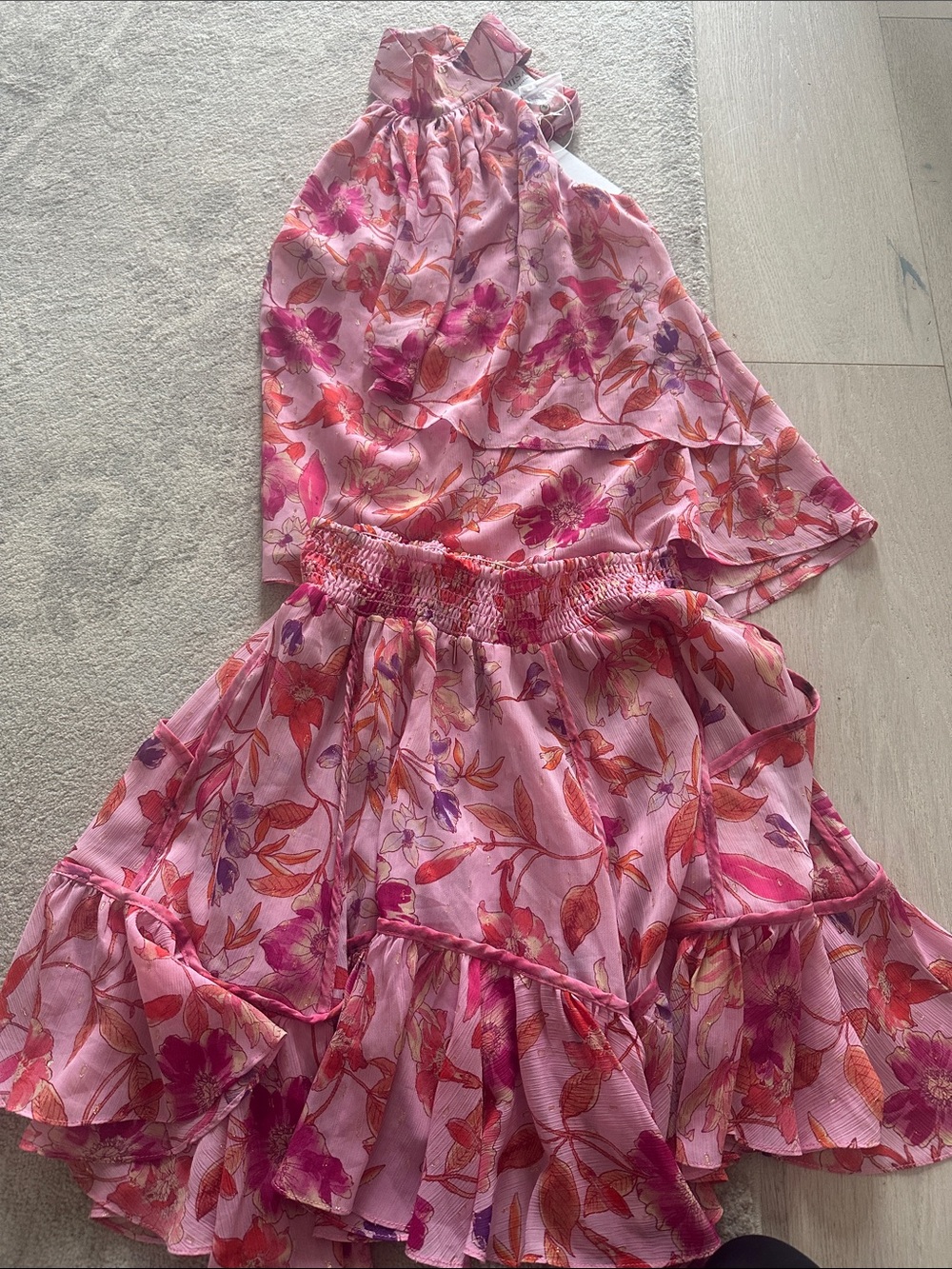 Misa Los Angeles Pink Floral Ruffled High-Low Skirt